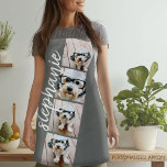 4 Photo Film Strip Collage Script Name grey Apron<br><div class="desc">Photo collage in a film strip layout with a huge modern script for the name. Use up to four square or selfie phone photos to create a unique and personal gift. Or you can keep the hipster puppy and make a trendy keepsake. For best results, use photos that have been...</div>