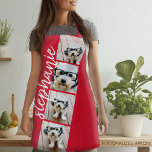 4 Photo Film Strip Collage Script Name red Apron<br><div class="desc">Photo collage in a film strip layout with a huge modern script for the name. Use up to four square or selfie phone photos to create a unique and personal gift. Or you can keep the hipster puppy and make a trendy keepsake. For best results, use photos that have been...</div>