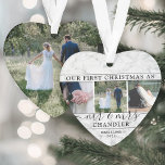 4 Photo First Christmas as Mr & Mrs Faux Marble Ornament<br><div class="desc">Celebrate a joyful 1st holiday as a married couple with a custom 4 photo collage "Our First Christmas as Mr. & Mrs." heart-shaped acrylic ornament. All text and images on this template are simple to personalise. (IMAGE PLACEMENT TIP: An easy way to centre a photo exactly how you want is...</div>