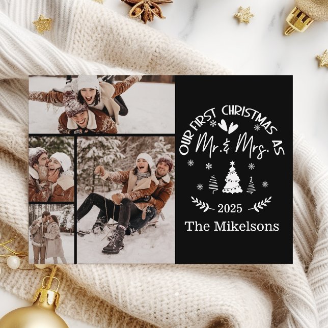 4 Photo First Christmas as Mr. & Mrs Holiday Card (Creator Uploaded)