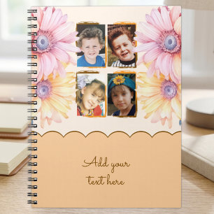 4 photo flowers text orange brown notebook