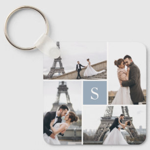 4 Photo Gallery Dusty Blue Monogram Key Ring