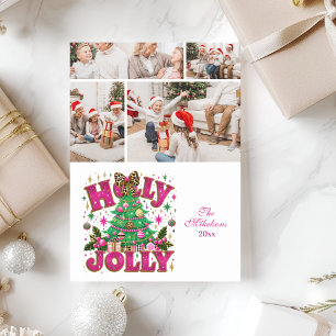 4 Photo Glitter Leopard Bow Holly Jolly Holiday Card