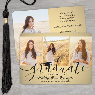 4 Photo Graduation Collage Black and Gold Ombre Announcement