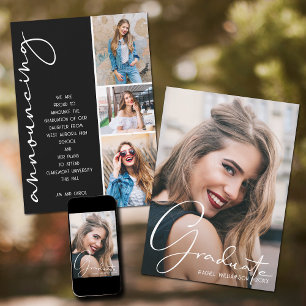 4 Photo Graduation Collage Black and White Script Announcement