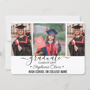 4 Photo Graduation Collage Black White Script Announcement