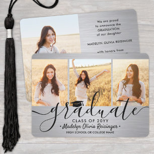 4 Photo Graduation Collage Brushed Grey Ombre Announcement