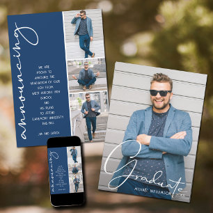 4 Photo Graduation Collage Navy Blue Announcement