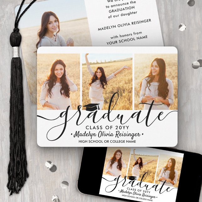 4 Photo Graduation Collage Simple Modern Script Announcement (Creator Uploaded)