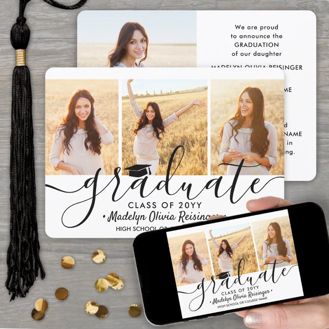 4 Photo Graduation Collage Simple Modern Script Announcement (Creator Uploaded)