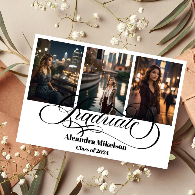 4 Photo Graduation Collage Simple Modern Script Announcement (Creator Uploaded)