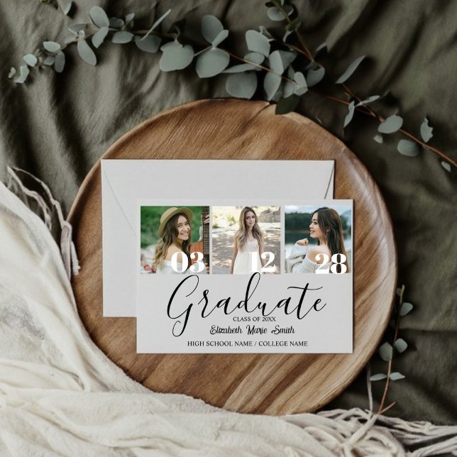4 Photo Graduation Collage Simple Modern Script Invitation (Creator Uploaded)