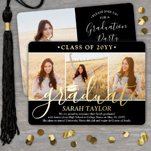 4 Photo Graduation Party Black White and Gold