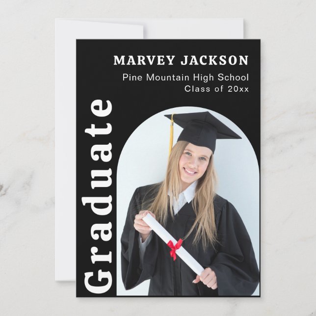 4 Photo Graduation Party Elegant Black and White  Invitation (Front)