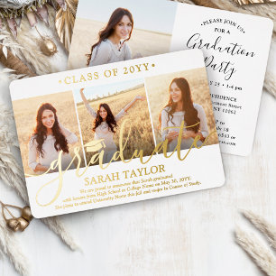 4 Photo Graduation Party Elegant White and Gold