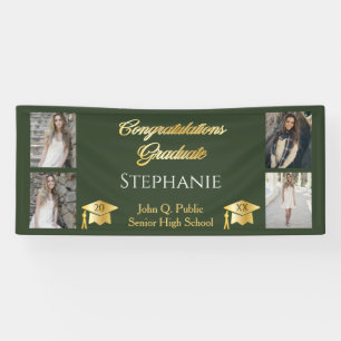 4 Photo Green Gold Congrats Graduate Name School Banner