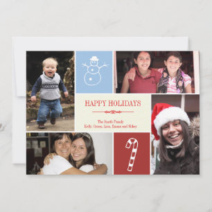 4 photo grid collage snowman candy cane Christmas Holiday Card