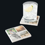 4 Photo Grid Square Template Shadowed Marble Stone Coaster<br><div class="desc">Personalised square 4 photo grid with shadow marble stone beverage coaster.</div>