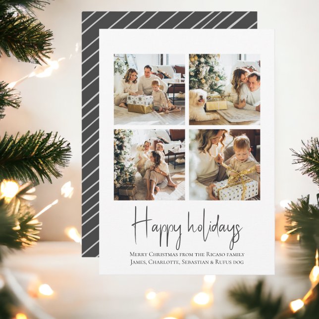 4 Photo Happy Holidays Christmas template (4 Photo Happy Holidays Christmas template flat card from Ricaso)