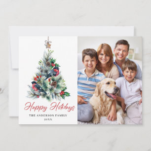 4 PHOTO Holly Berry Christmas Tree Greeting Holiday Card