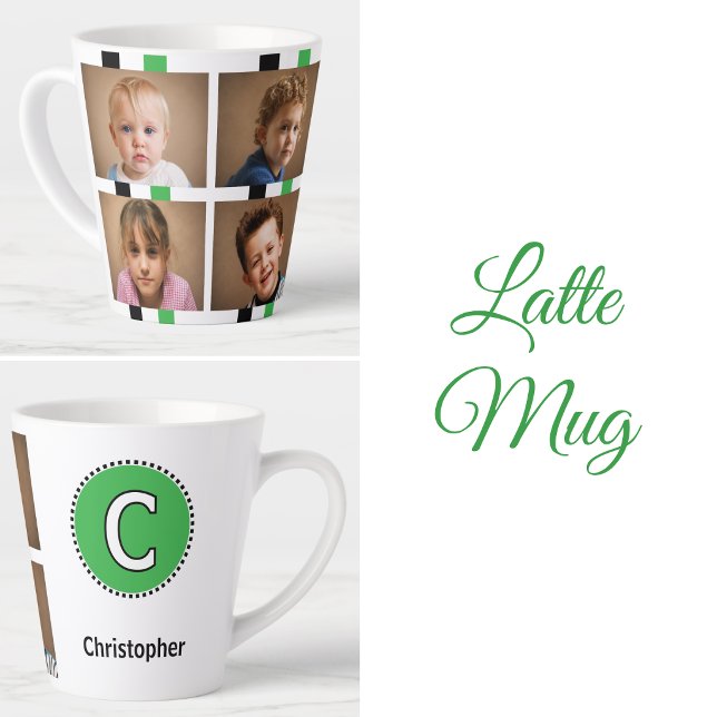 4 photo initial name black green latte mug (Creator Uploaded)