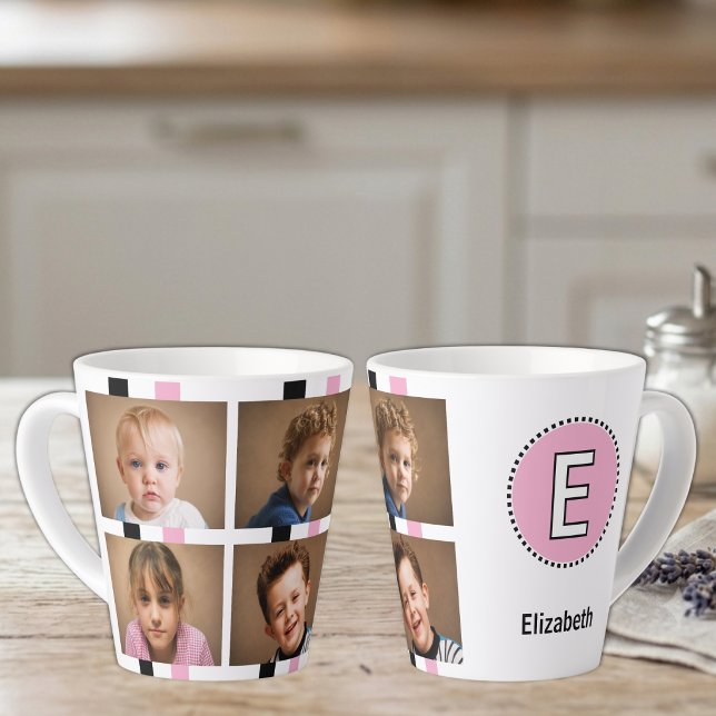 4 photo initial name black pink latte mug (Creator Uploaded)
