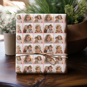 4 Photo Instagram Collage with Holiday Joy Coral Wrapping Paper