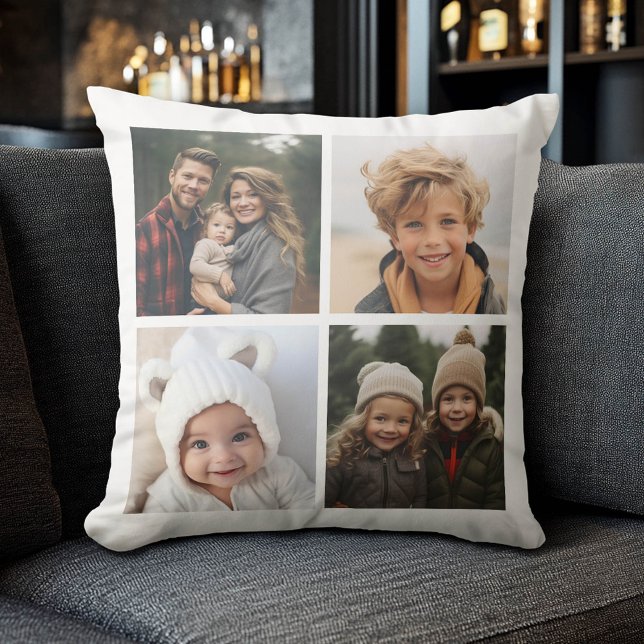 4 Photo Instagram Collage with White Background Cushion (Custom Photo Collage Pillow)