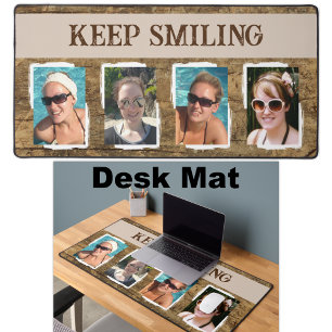 4 photo keep smiling brown white desk mat