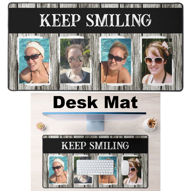 4 photo keep smiling grey black desk mat (Creator Uploaded)