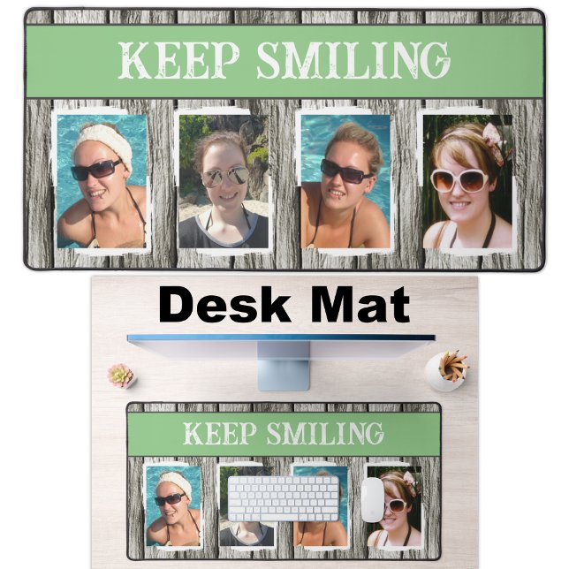 4 photo keep smiling grey green desk mat (Creator Uploaded)
