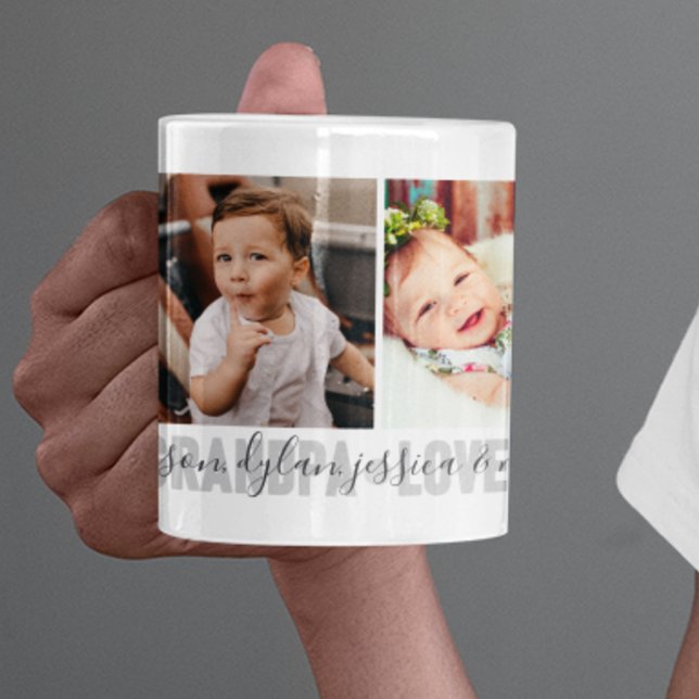 4-Photo Love You Grandpa Grandchildren's Names Coffee Mug (Creator Uploaded)