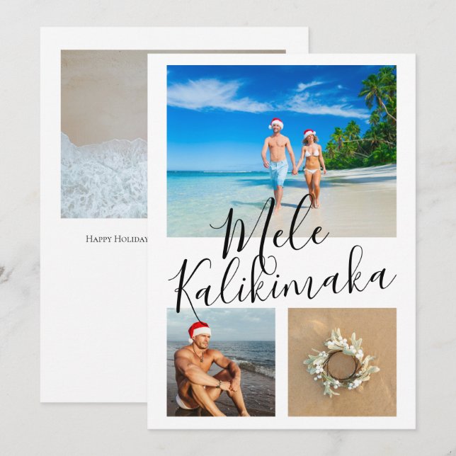 4 Photo Mele Kalikimaka Personalised Christmas Holiday Card (Front/Back)