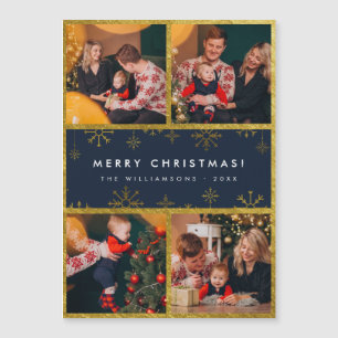 4 Photo Merry Christmas   Festive Gold Foil & Snow