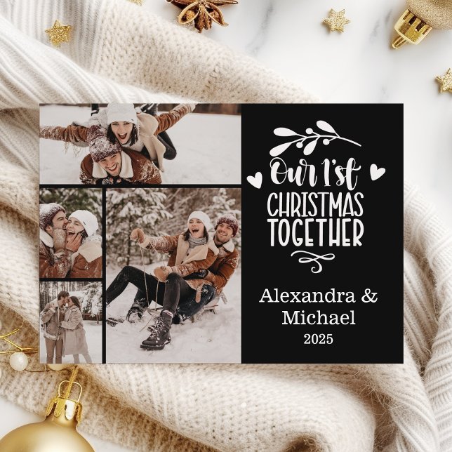 4 Photo Minimalist First Christmas Together Holiday Card (Creator Uploaded)