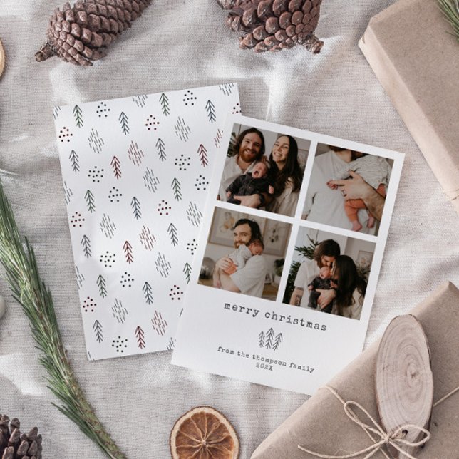 4 Photo Minimalist Merry Christmas Holiday Card (Creator Uploaded)