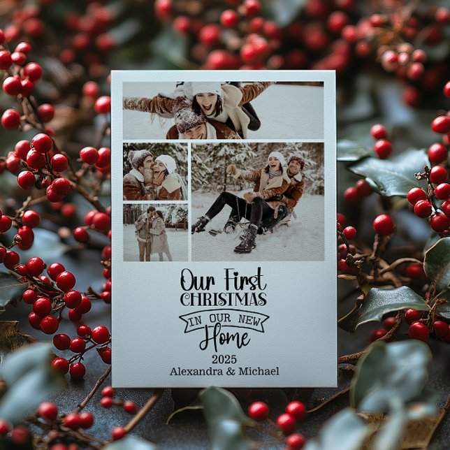 4 Photo Minimalist Newlywed Christmas Holiday Card (Creator Uploaded)