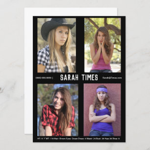 4 Photo Model Actor Comp Card Black Template