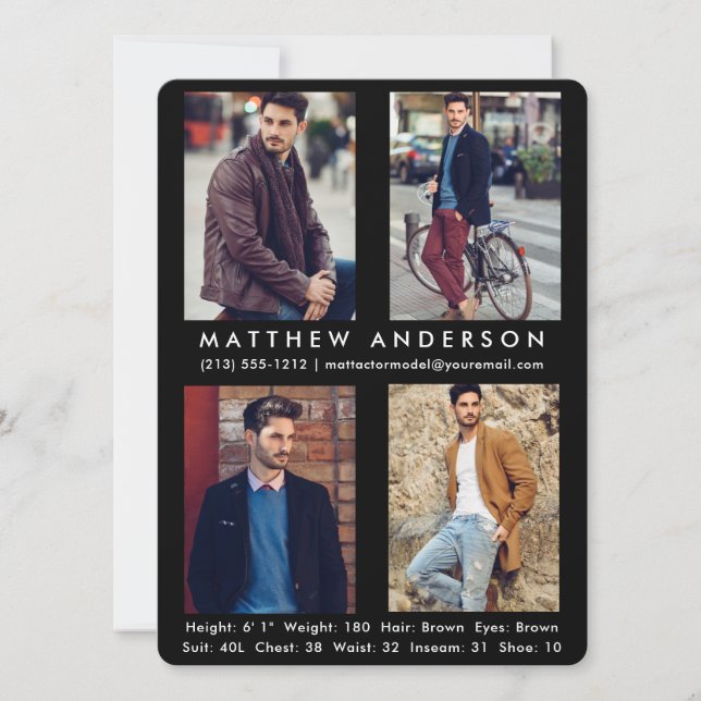 4 Photo Model Actor Comp Card Blk R (Front)