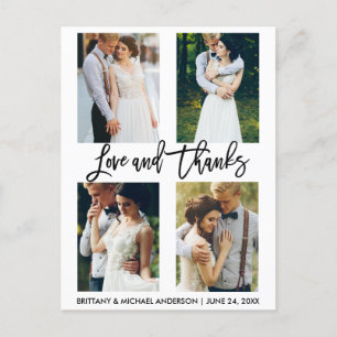 4 Photo Modern Brush Script Wedding Love Thanks Postcard