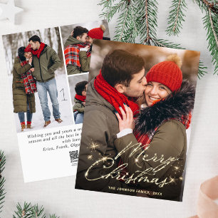 4 PHOTO Modern Golden Christmas Greeting Holiday Card