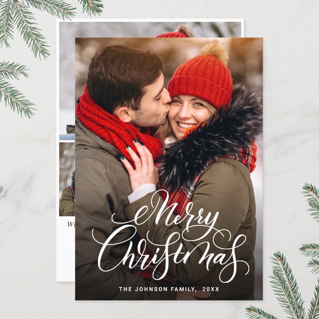 4 PHOTO Modern Merry Christmas Greeting Holiday Card (Creator Uploaded)