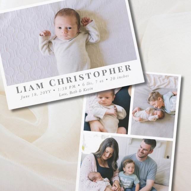 4 Photo Modern Minimal Gender Neutral Simple Birth Announcement (4 Photo Modern Minimal Gender Neutral Simple Birth Announcement)