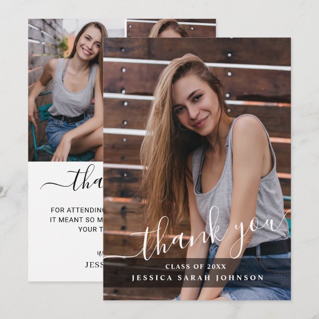 4 Photo Modern Simple Minimalist Graduation  Thank You Card (Front/Back)