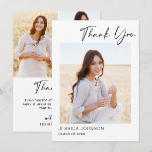 4 PHOTO Modern Simple Minimalist Graduation  Thank You Card