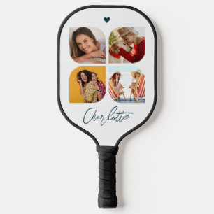 4 Photo Modern Trendy Simple Personalised Name Pickleball Paddle