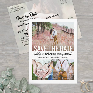 4 Photo Modern Typography Wedding Save the Date Announcement Postcard