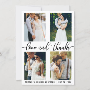 4 Photo Modern Wedding Love and Thanks Thank You Card
