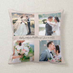 4 Photo Name Date Photo Collage Wedding Keepsake Cushion
