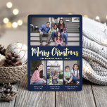 4 Photo Navy Blue Merry Christmas Modern Collage Foil Holiday Card<br><div class="desc">Send stylish joyful greetings and share your favourite pictures with a custom four photo collage navy blue and gold foil holiday card. All text on this template is simple to customise to include any wording, such as Merry Christmas, Happy Holidays, Seasons Greetings, New Year Cheers etc. (IMAGE PLACEMENT TIP: An...</div>